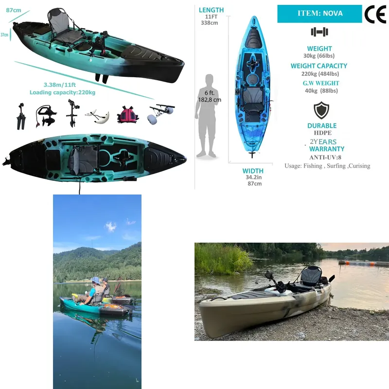 Fishing Kayak Sit In - Visboot met pedaal-aandrijving, 11ft HDPE vin,
