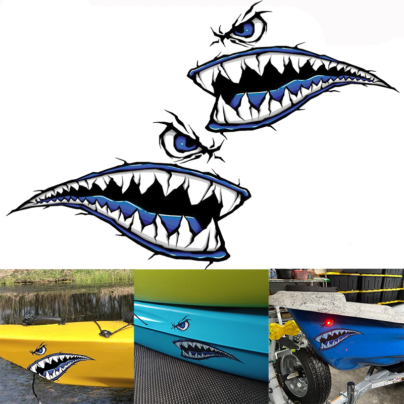 Fishing Kayak Sit On Top - 2PCS Haaientanden Mond Boot Stickers Waterdicht